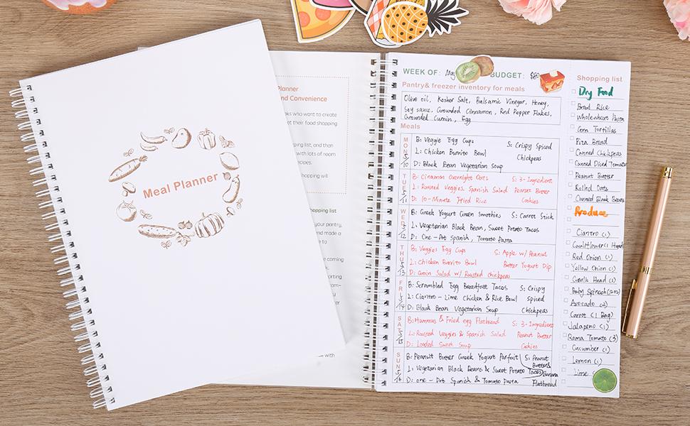 Soligt Weekly Meal Planner Notebook and Food Planner with Easy Tear off Grocery List & Expense Tracker Organizer, 52 Weeks, 10"X7", Spiral Design notebook