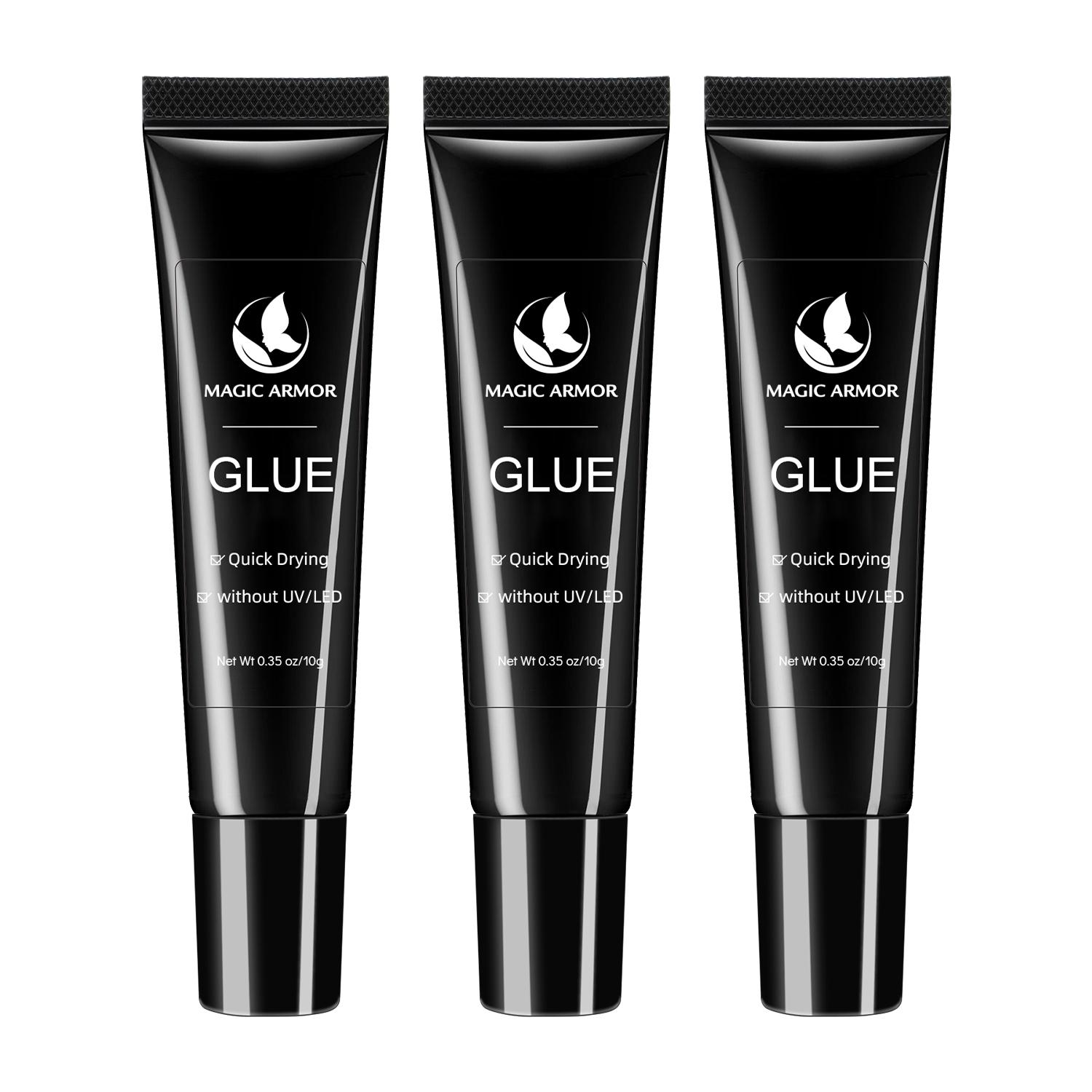 3 Pack Solid Nail Glue Gel for Press On Nail Tips, Extra Strong Nail Glue, Quick Drying Semi-solid Nail Glue, No UV Lamp Required, Long Lasting False Acrylic Nail Glue Gel (10g x 3)