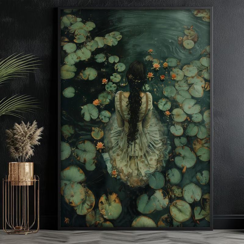 Gothic Victorian Lake Canvas Art Print - Dark Academia Aesthetic Waterproof Wall Decor, Victorian Gothic for Living Room, Bedroom, Office - Mysterious Moody Tones, Unframed or Wrapped Canvas Frame, Use (No Frame Included), 2D Flat, Perfect for Room