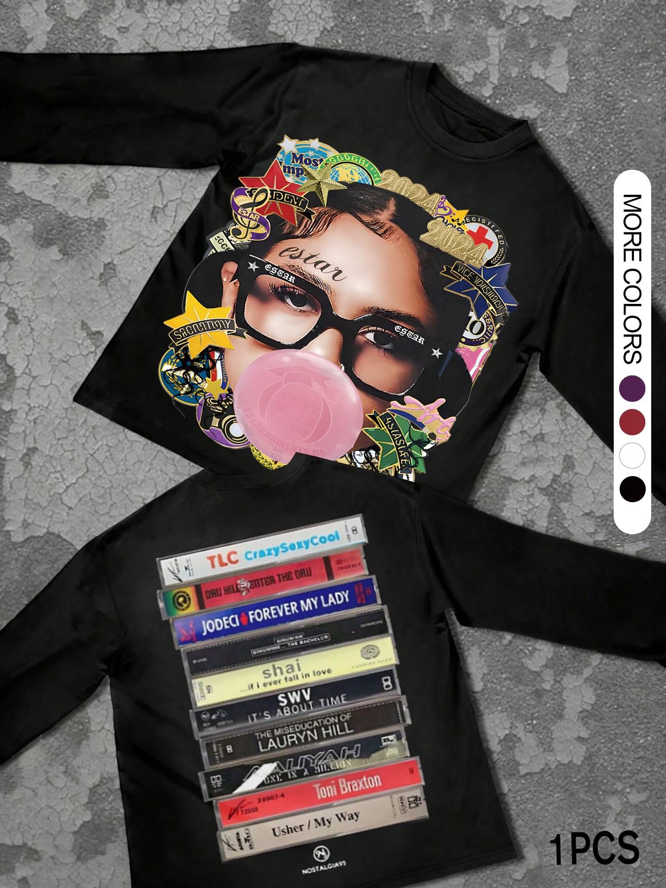 Unisex Long Sleeve T-Shirt, Fitted, Bubblegum Girl Book Print, Casual Fashion for Outdoor Vacation Party Streetwear
