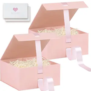 Gift Box 9.5''x7.1''x4.3'' Large Valentines Box with Magnetic Lids Black Gift Boxes for Groomsman Proposal Gifts Contains Card, Ribbon, Filler Birthday