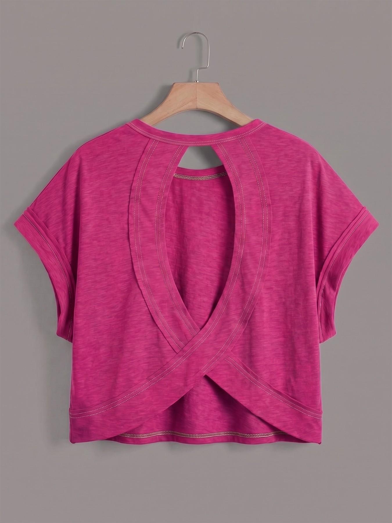 Women's Cut Out Back Batwing Sleeve Tee, Stylish Fashion Top, Unique Design, Minimalist, Perfect for Casual Wear, Comfortable & Trendy