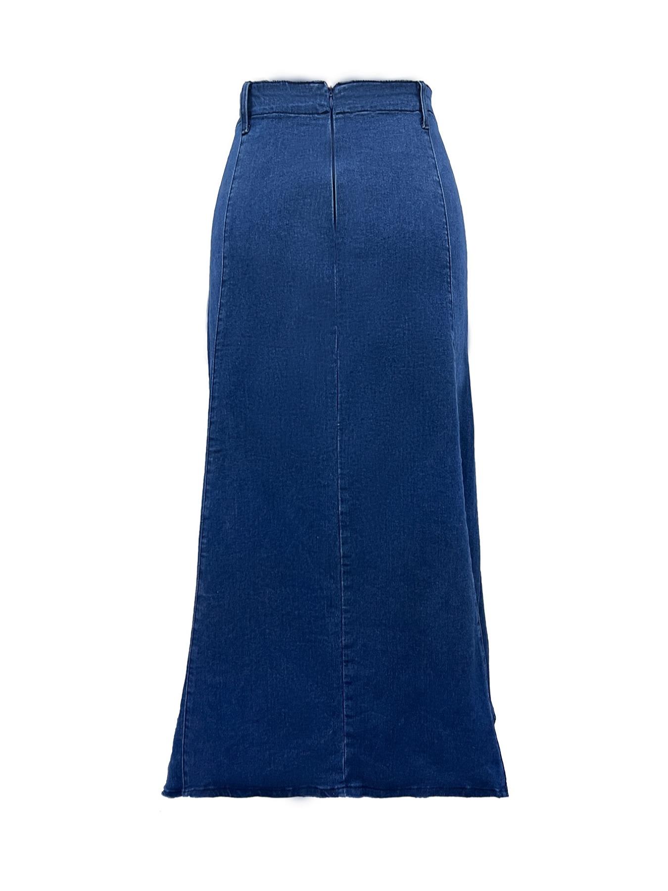Elastic Washed Casual Denim Midi Skirt for Women, All-Season Wearable A-Line Flared Design, Perfect for Daily & Dates, Bottom