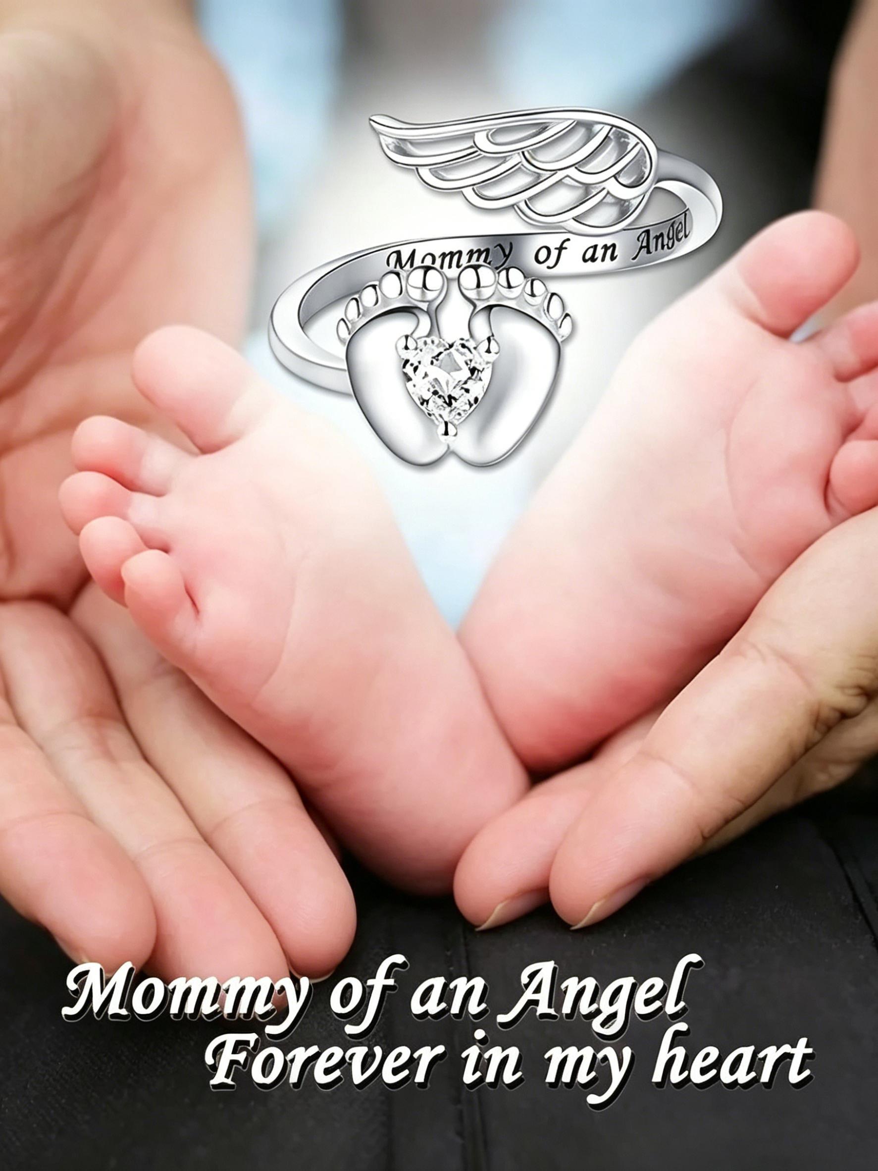 Mother's Day Angel Mom Bracelet, Cute Footprint Ring, Adjustable Infinite Circular Bracelet, Angel Baby Memorial Bracelet - With Angel Wings and Footprints as Remembrance Decorations. A Memorial Gift for the Baby's Death,For the strongest mother.