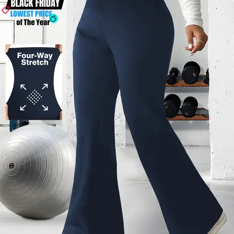 Black Friday Sale Plus Size High Waist Flare Pants, Abdominal Control, Stretchy Four-Way Stretch Fabric, Breathable Soft Material, Multiple Colors