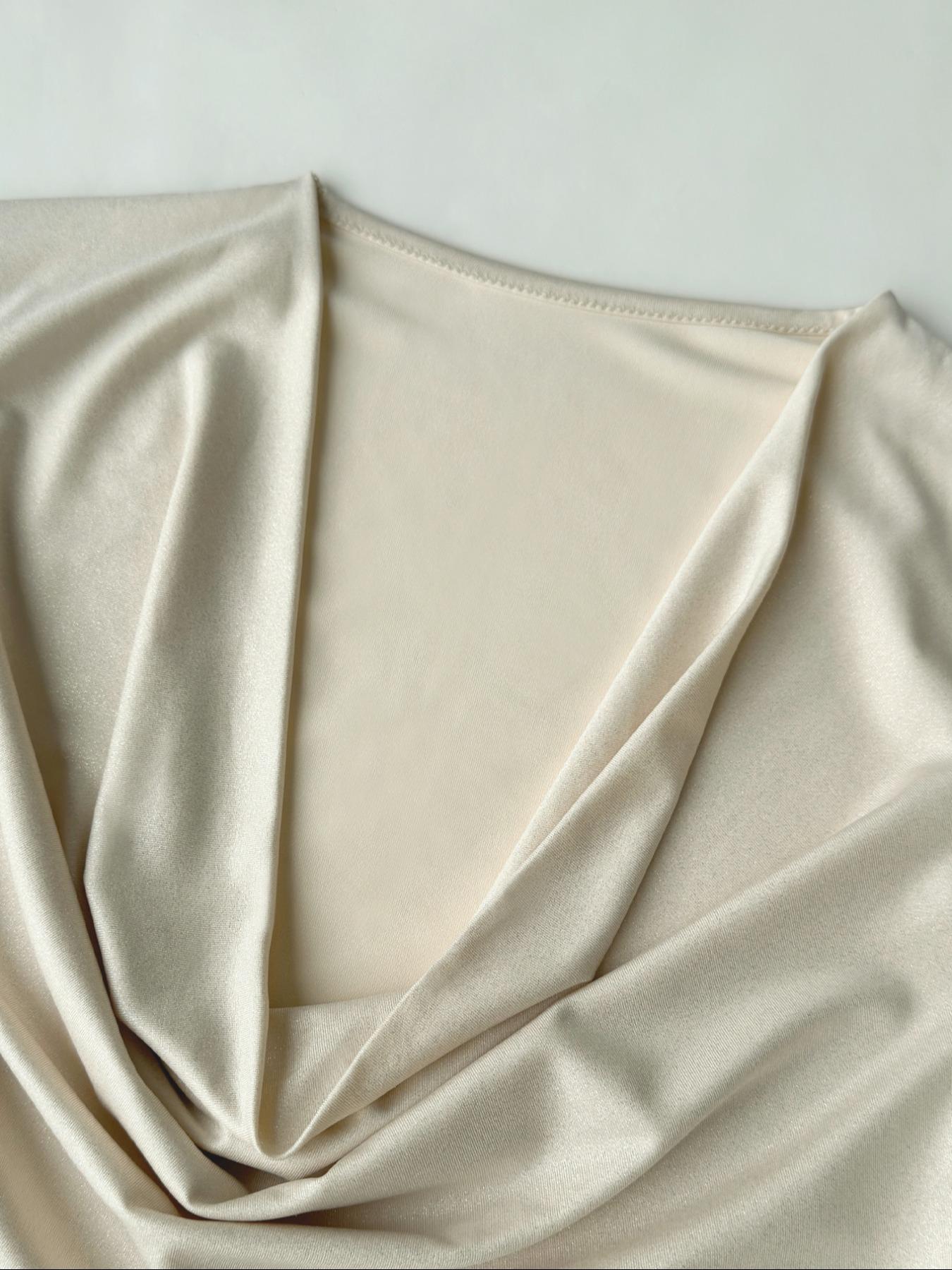 Women's Pile Collar Top, Slim Fit Long Sleeve Shiny Shirt, Elegant Formal Party Blouse, Elastic Fabric, Smooth Silk Texture, Fall Fashion