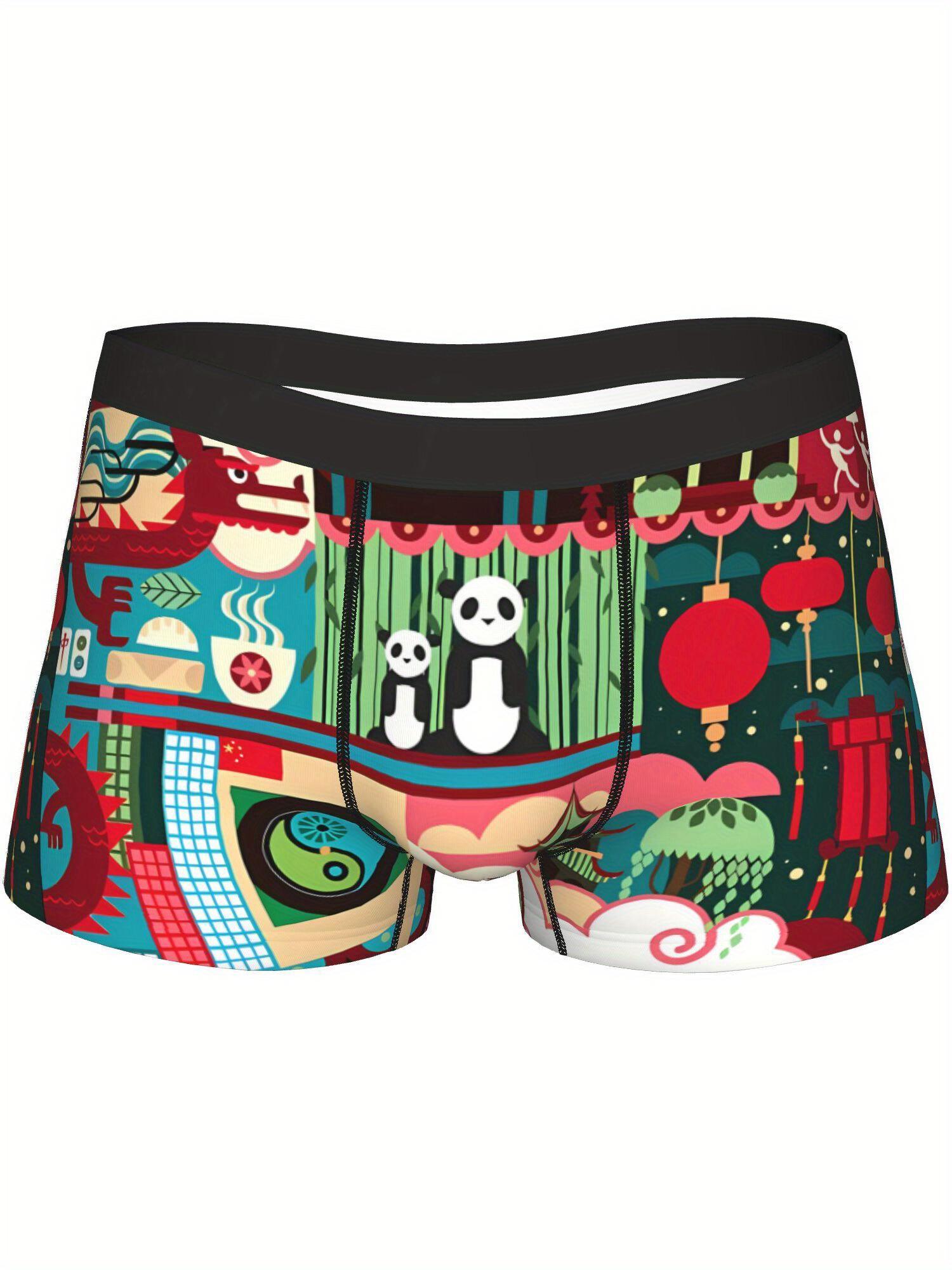 BIIHUDU Men's Saint Basil's Cathedral & Panda Print Polyester Briefs - Mid-Stretch Non-Transparent Underwear, Vibrant Cultura
