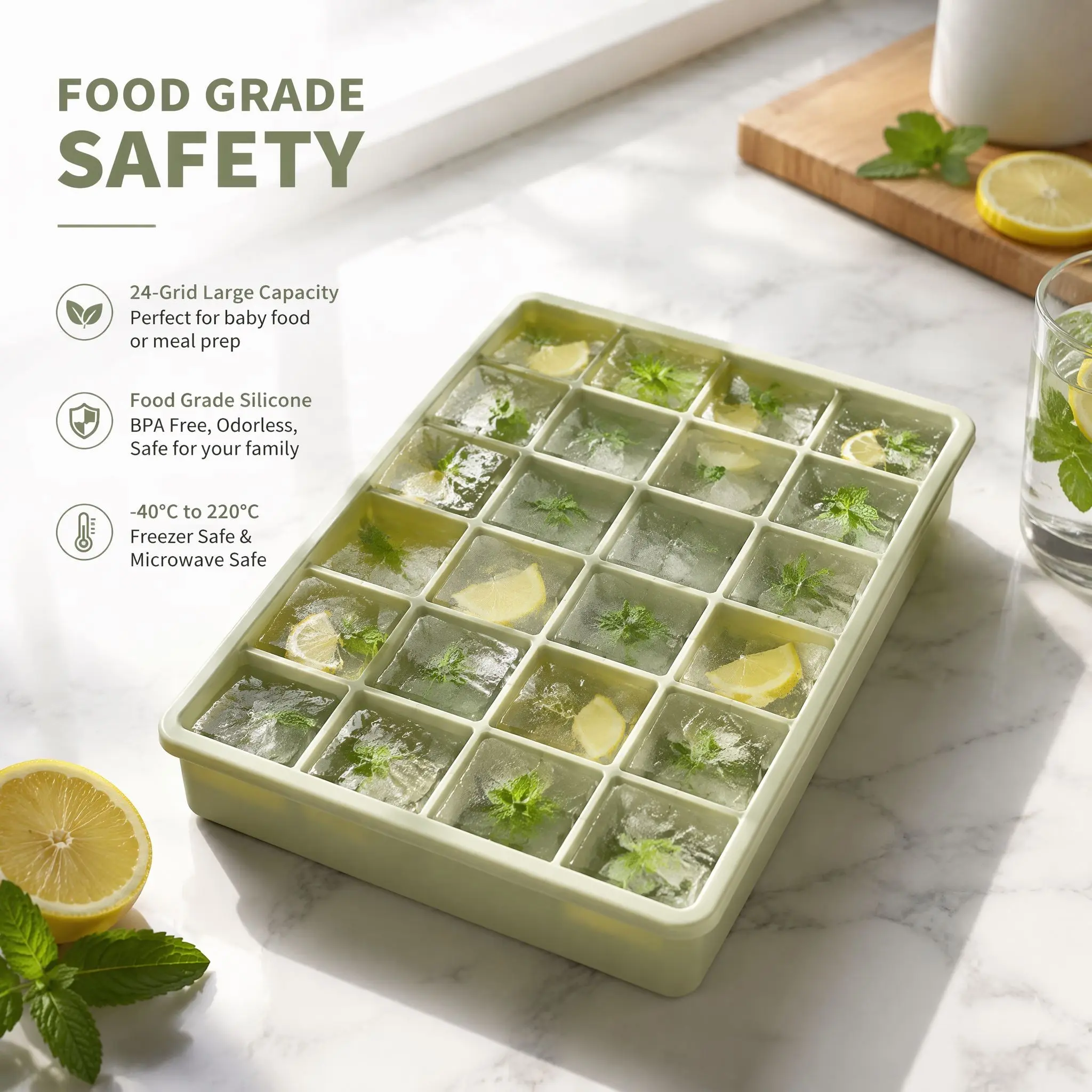 Food Grade Silicone Ice Cube Tray, Multi-Purpose Mold for Ice Cubes and Baby Food, Durable and Safe for Kitchen Use, Ice Molds