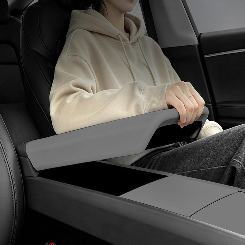 Custom Fit Molded Square Silicone Center Console Cover - Painted Clip-On Flip Top Protector for Tesla Model 3 Highland, Model Y Juniper, Durable, Anti-Scratch, Water Resistant Car Armrest Storage Accessory for Effective Interior Protection