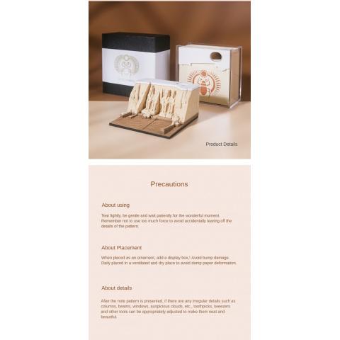 3D Egyptian Temple Calendar, Hand-Torn Paper Sculpture, Magical Art Desktop Ornament, Tear-Off Notepad & Memo Pad, Creative Gift for Home/Office, Perfect Birthday/Christmas/New Year Gift