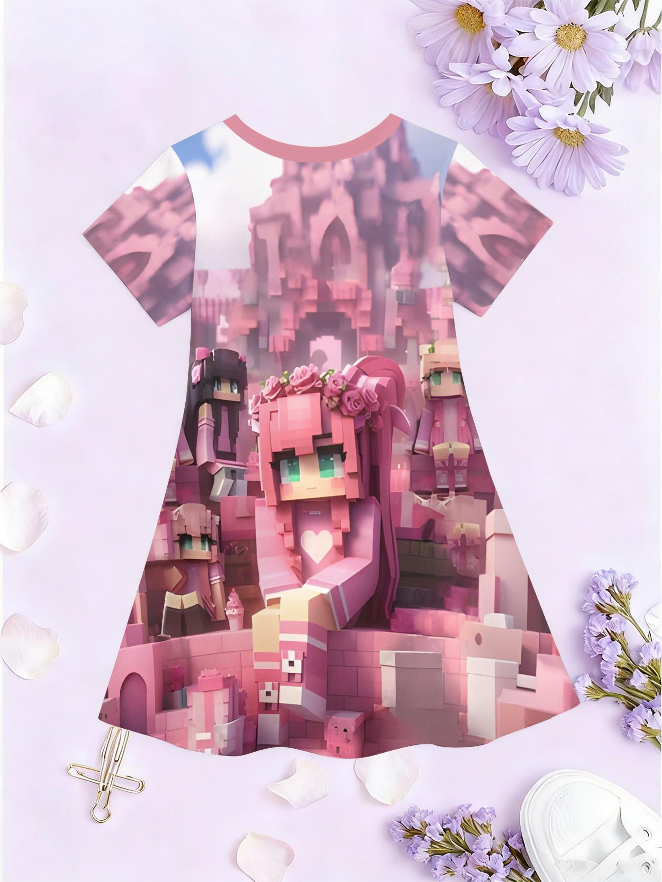 Trendy Girls' Idol Print Dress, Casual Short Sleeve Party, Perfect Birthday & Holiday Gift, Kids Fashion Apparel