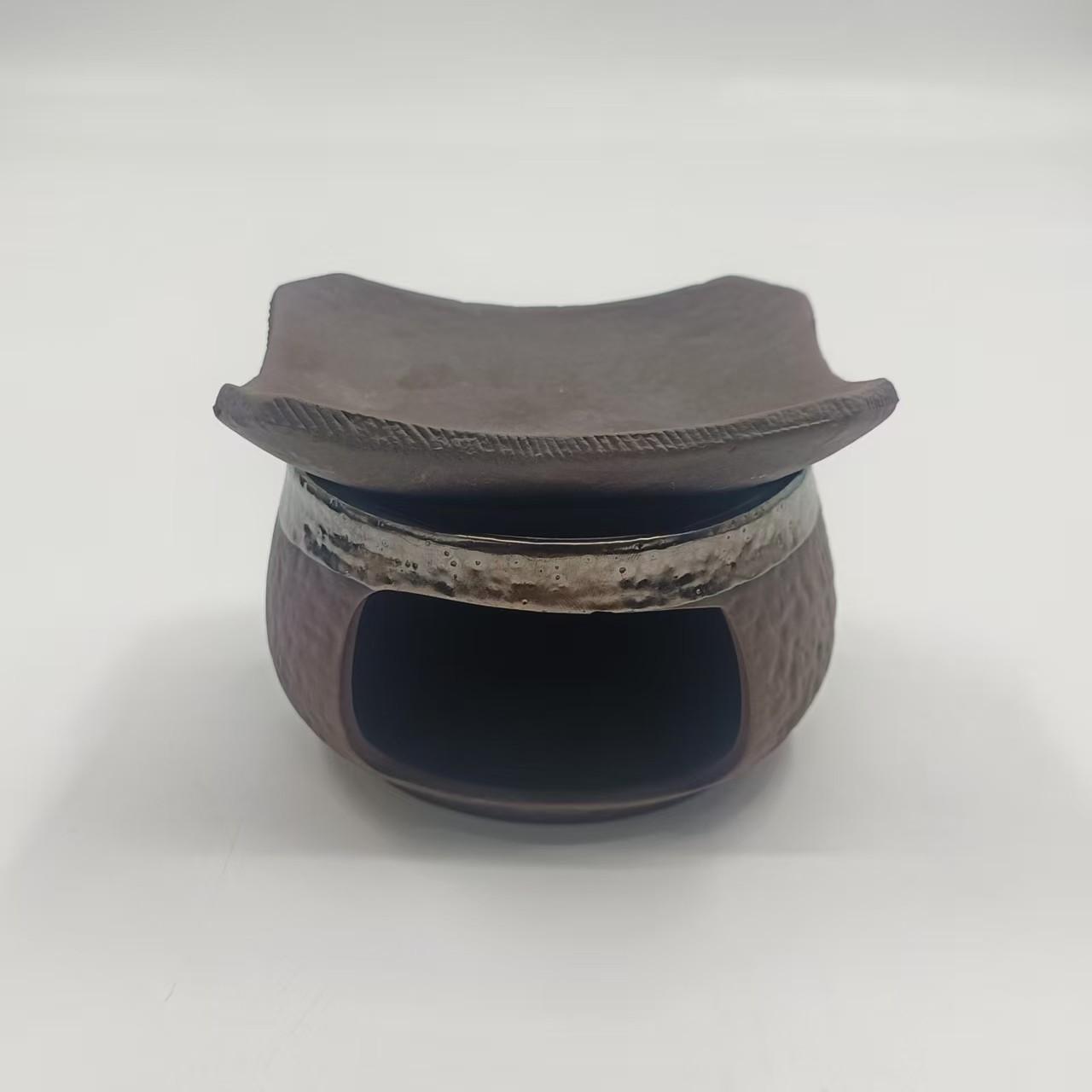 Rustic Solid Stone Texture Incense Burner, Dark Handmade Coarse Ceramic Diffuser, Home Bedroom Essential Oil Warmer, Calming Healing Atmosphere