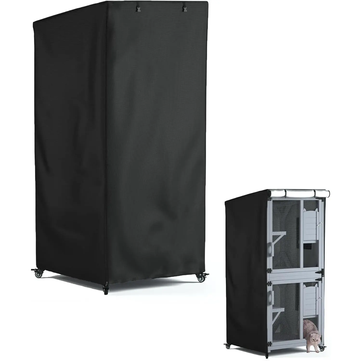 Outdoor Cat House Cover, Super Waterproof Feral Cat Shelter Cover, Cat Enclosure Cover, 600D Heavy Duty Rain Sheet, 32x32x71 inch (Cover Only), Black