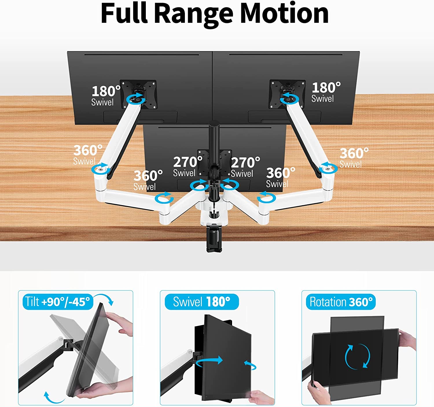 MOUNTUP 17"-32" Triple Monitor Desk Mount, 3 Monitor Gas Spring Desk Arm Holds 4.4-19.8lbs, Glossy White, MU8003
