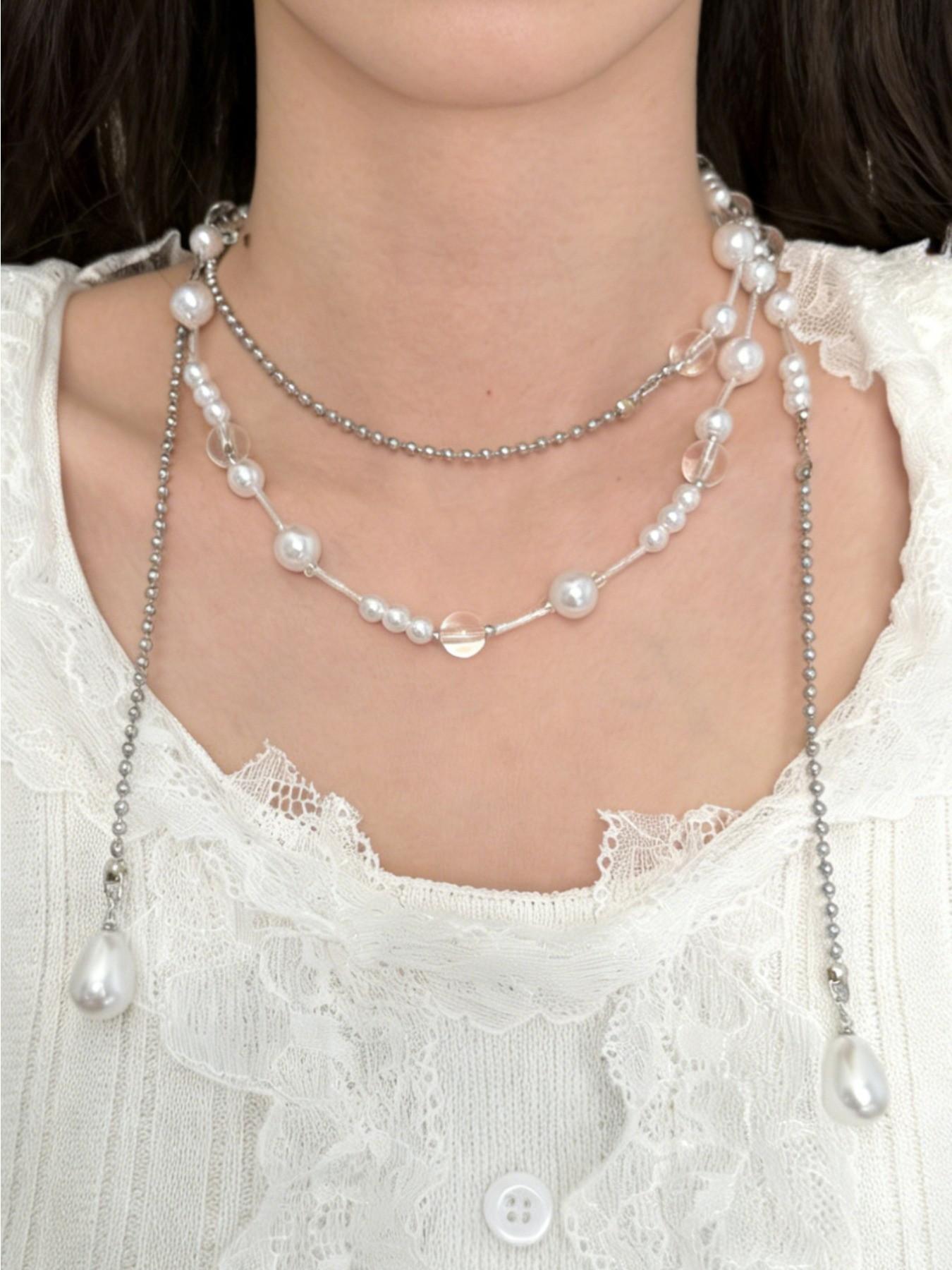 Vintage Imitation Pearl Long Necklace for Women, Versatile Wearable Jewelry, Simple Handmade Beaded Party Holiday Elegant Necklace