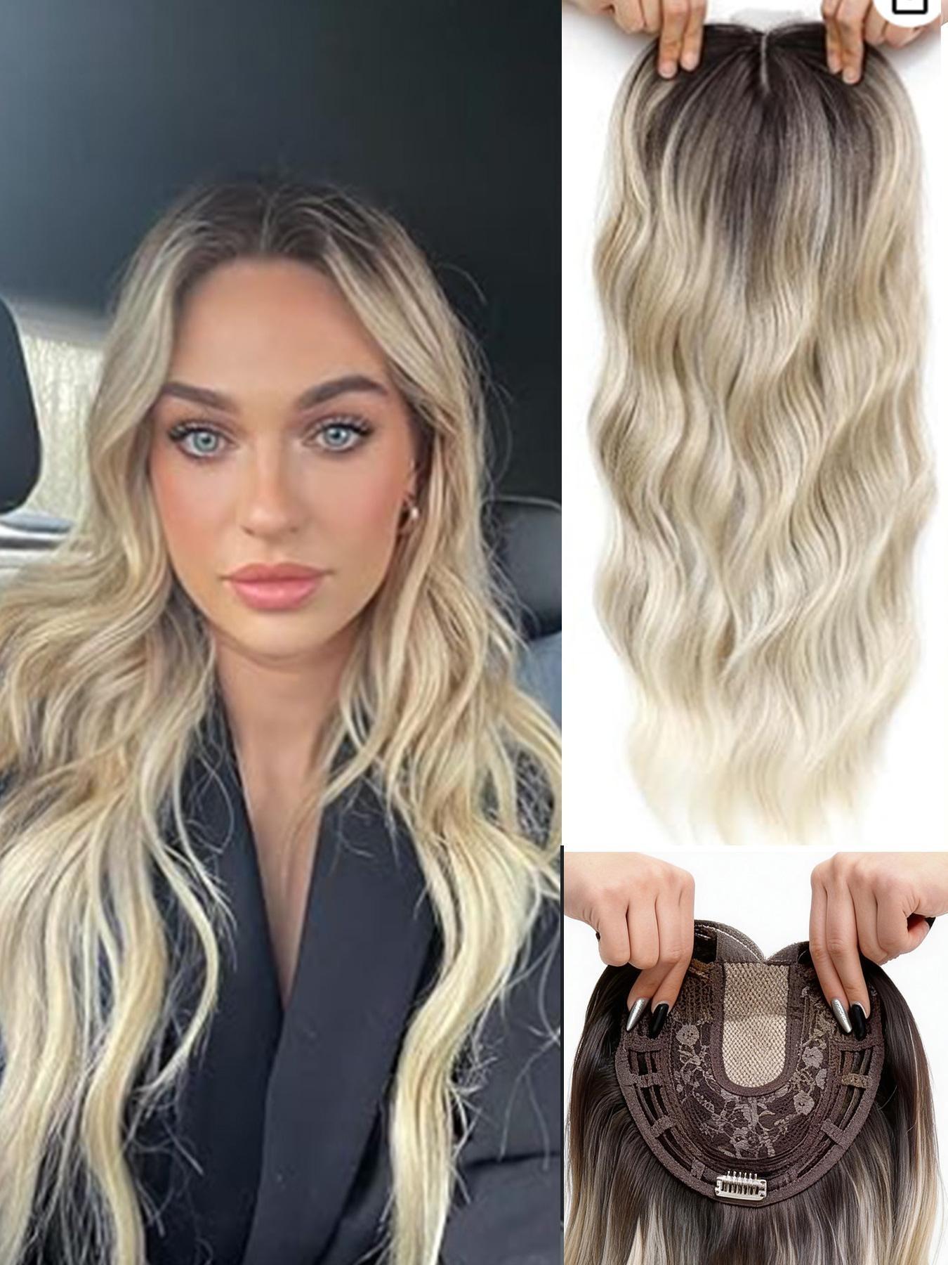 🔥 Instant Volume Boost! 22" Dark Brown Balayage Wavy Hair Topper, Clip-In Design, 100% Premium Kanekalon Synthetic, Seamless Blend for Thinning Hair & Daily Confidence!