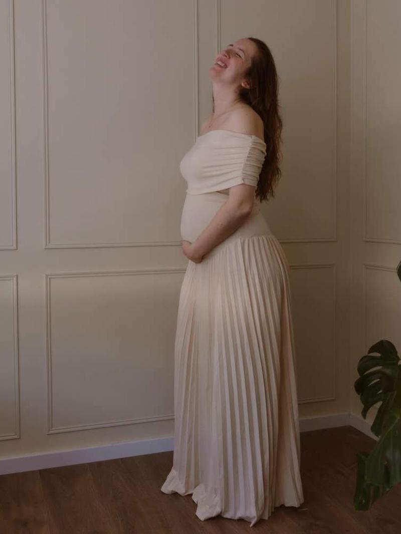 Elegant Off-Shoulder Ruched Maxi Dress, Maternity Baby Shower Gift, Long Flowy Party Dress, Maternity Dresses, Women's Fashion Clothing