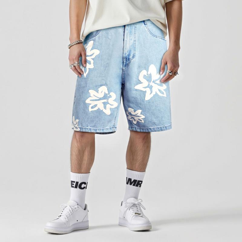 GINGTTO Men's Baggy Denim Shorts Printing Street Hip Hop Shorts Jeans Jorts Men Essentials New Shorts