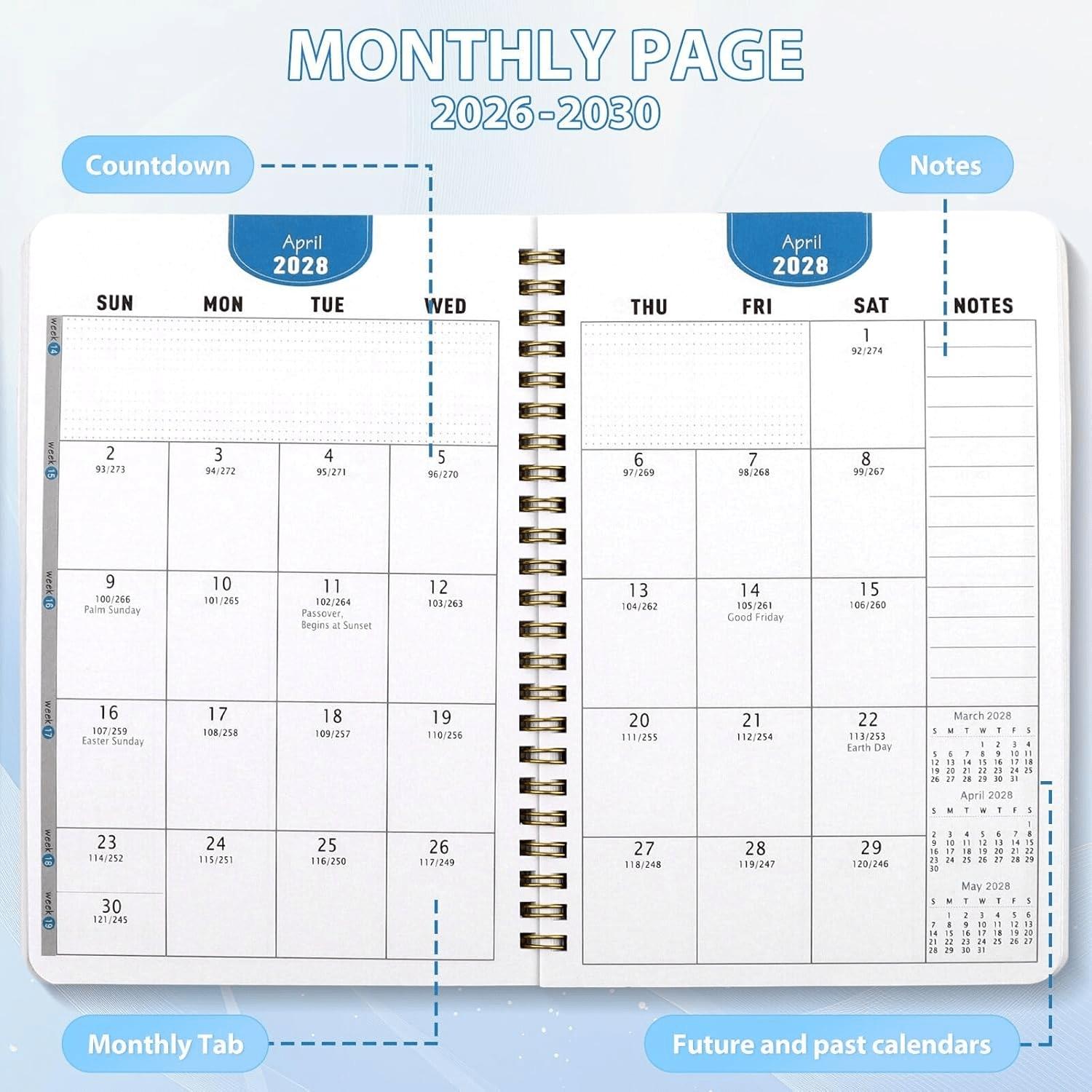 2026-2030 Monthly Planner/Calendar - January 2026 to December 2030, 5-Year Monthly Planner, White Cartoon Highland Cow Cover Design Notebook, Yearly Calendar Planning, Monthly Tabs, 60-Month Calendar, 5.5 x 8.3 inches, Thick Paper, Elastic Cover, Durable