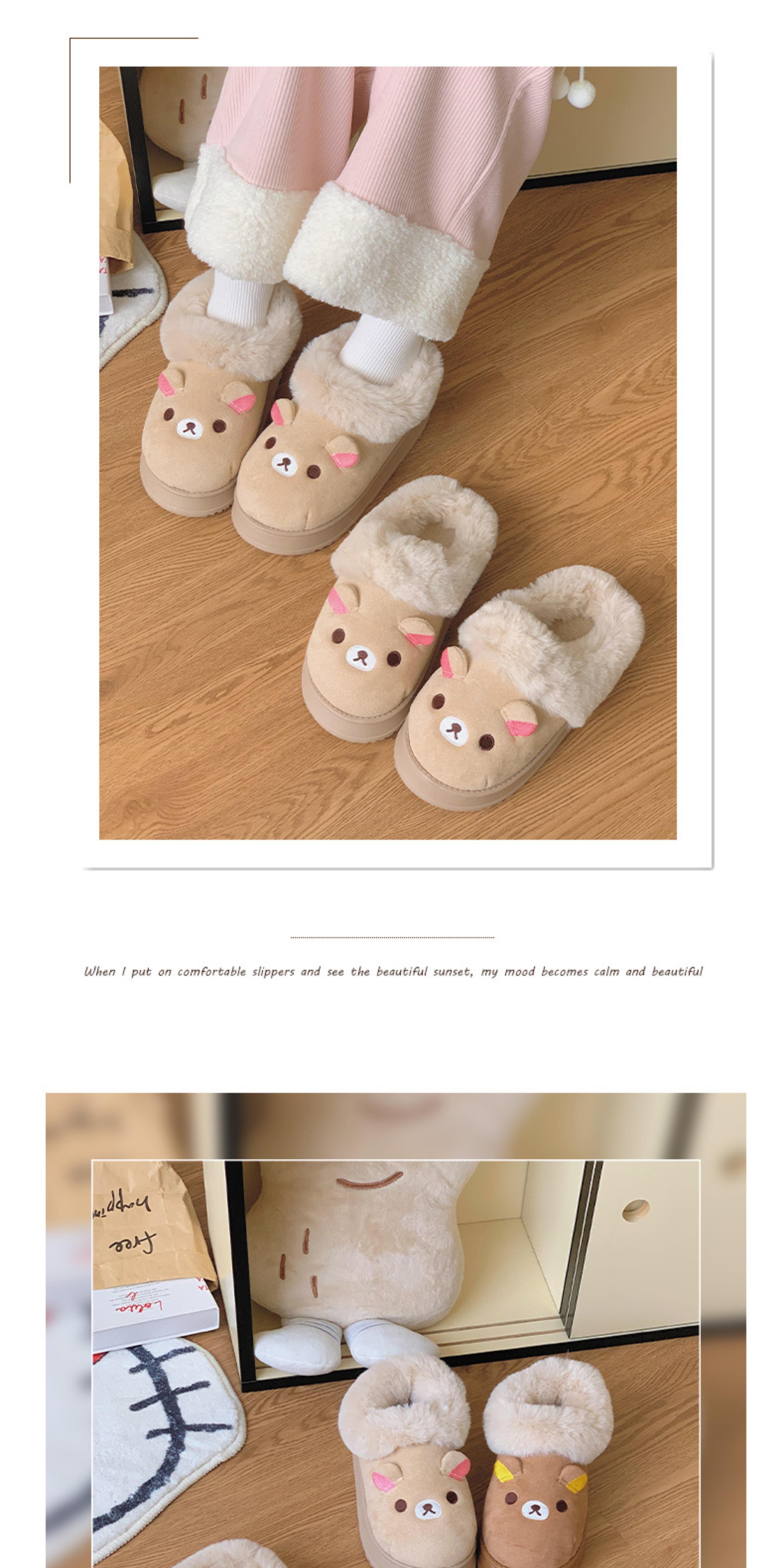 Women's Winter Cotton Rilakkuma Design Slip-On Footwear, Non-Slip Warm Plush Casual Home Shoes, Size 36-41