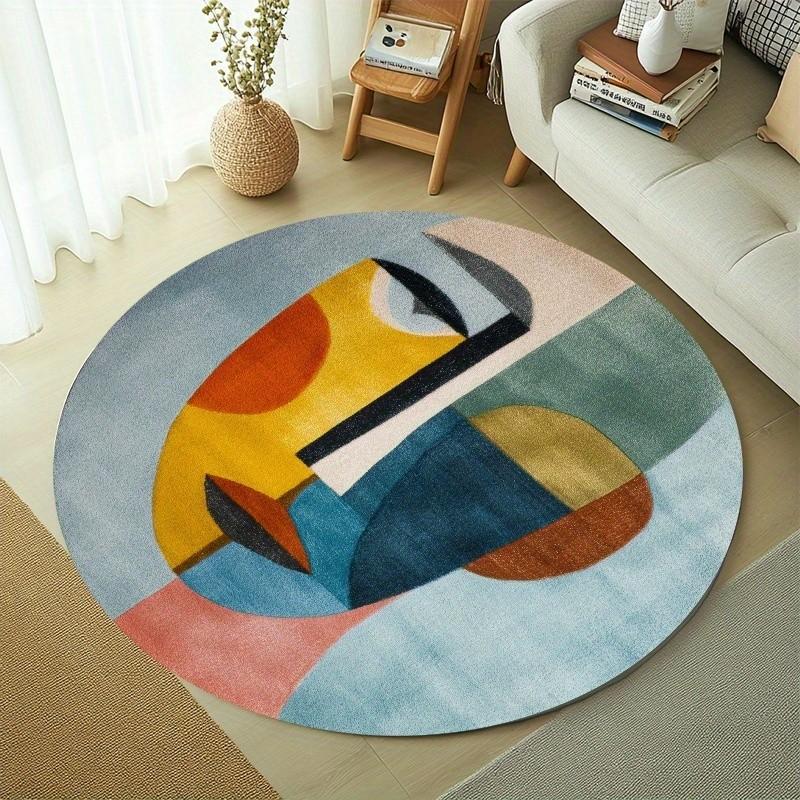 Nordic Abstract Round Rug, 850g/m² Velvet Material, Living Room/bathroom/bedroom/camping/yoga Mat, Simple Polyester, Indoor Outdoor Use