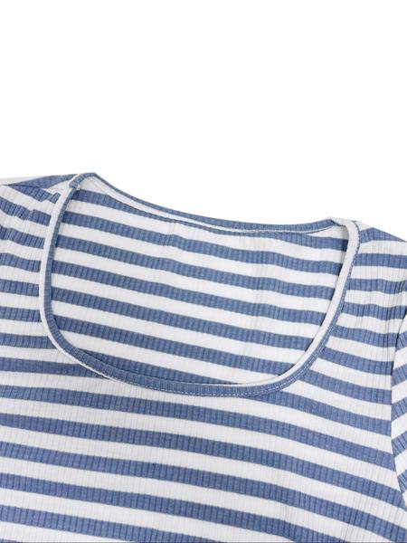 Women's Casual Striped Colorblock U-Neck Pullover Sweater with Waist Rope Decorative Long Pants Two-Piece Set for Daily Wear,Airport Outfit