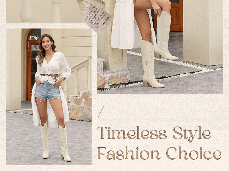 Wetkiss Womens Cowboy Boots Side Zipper Dark Brown Cowgirl Knee High Retro Tall Cowgirl Vintage Embroidery Pointed Toe Chunky Heel Ladies Red Tall shoes,Women's Shoes,Women's Boots #TikTokShopSpringGlowUp #greenish