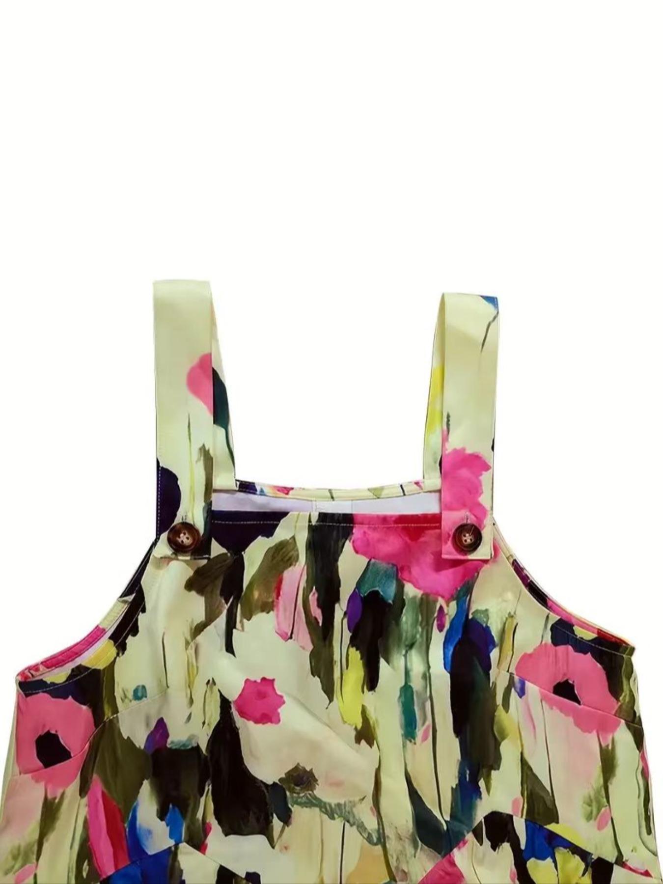 Women's Floral Print Overalls, Boho Casual Fitted Wide Leg Jumpsuit for Beach Holiday Vacation, Ladies Summer Clothes, Womenswear