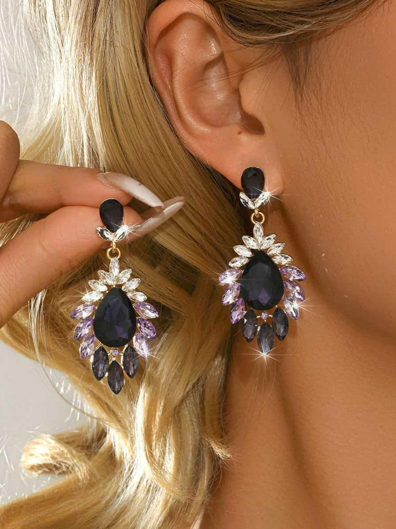 Luxury Crystal Statement Earrings, Bling Drop Dangle Rhinestone Earrings, Vintage Elegant Party Wedding Prom Jewelry for Women, Gift Idea