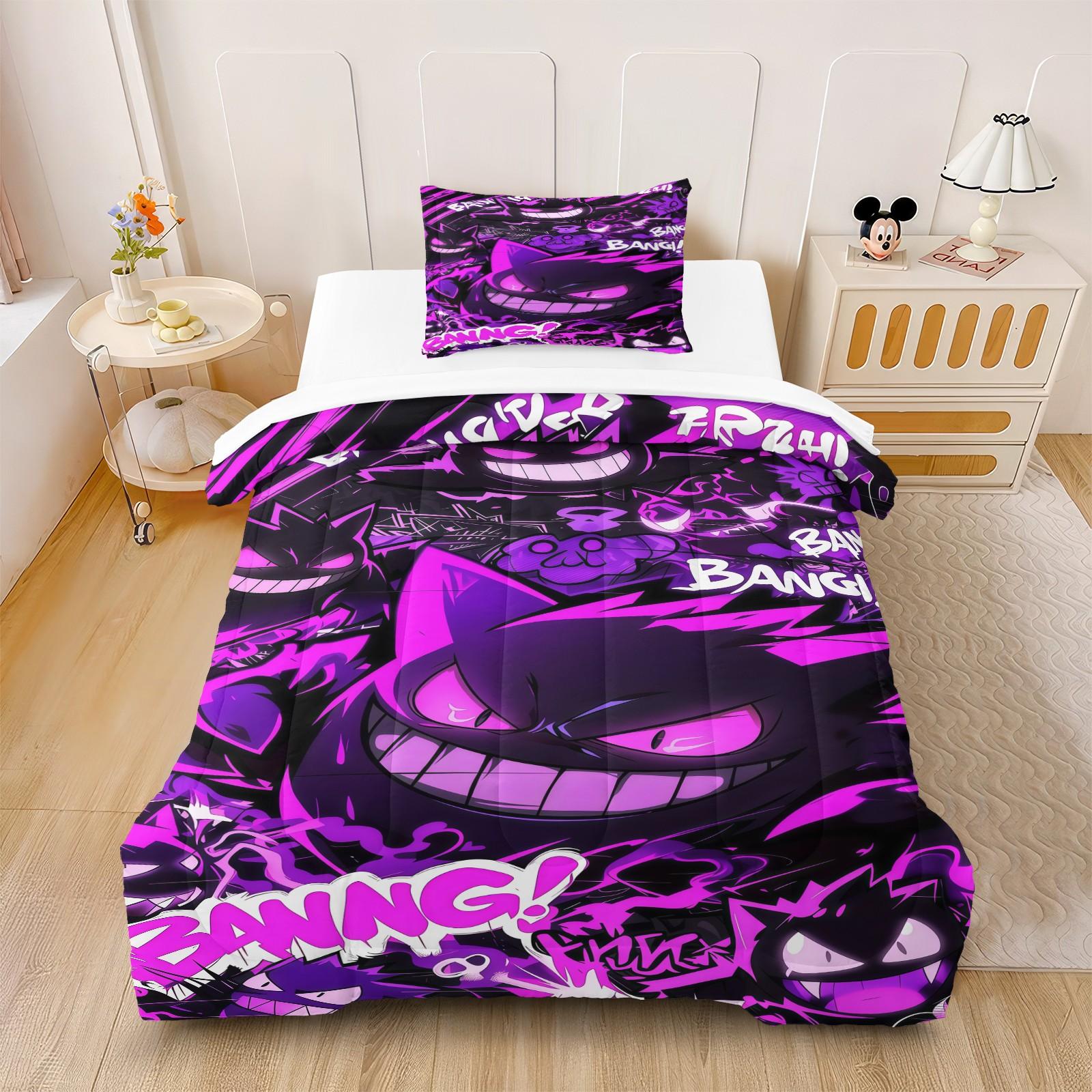 Gengar Pattern Soft Bedding Set, Includes 1 Blanket and 1 or 2 Pillowcases Without Pillows, Perfect Gift Idea