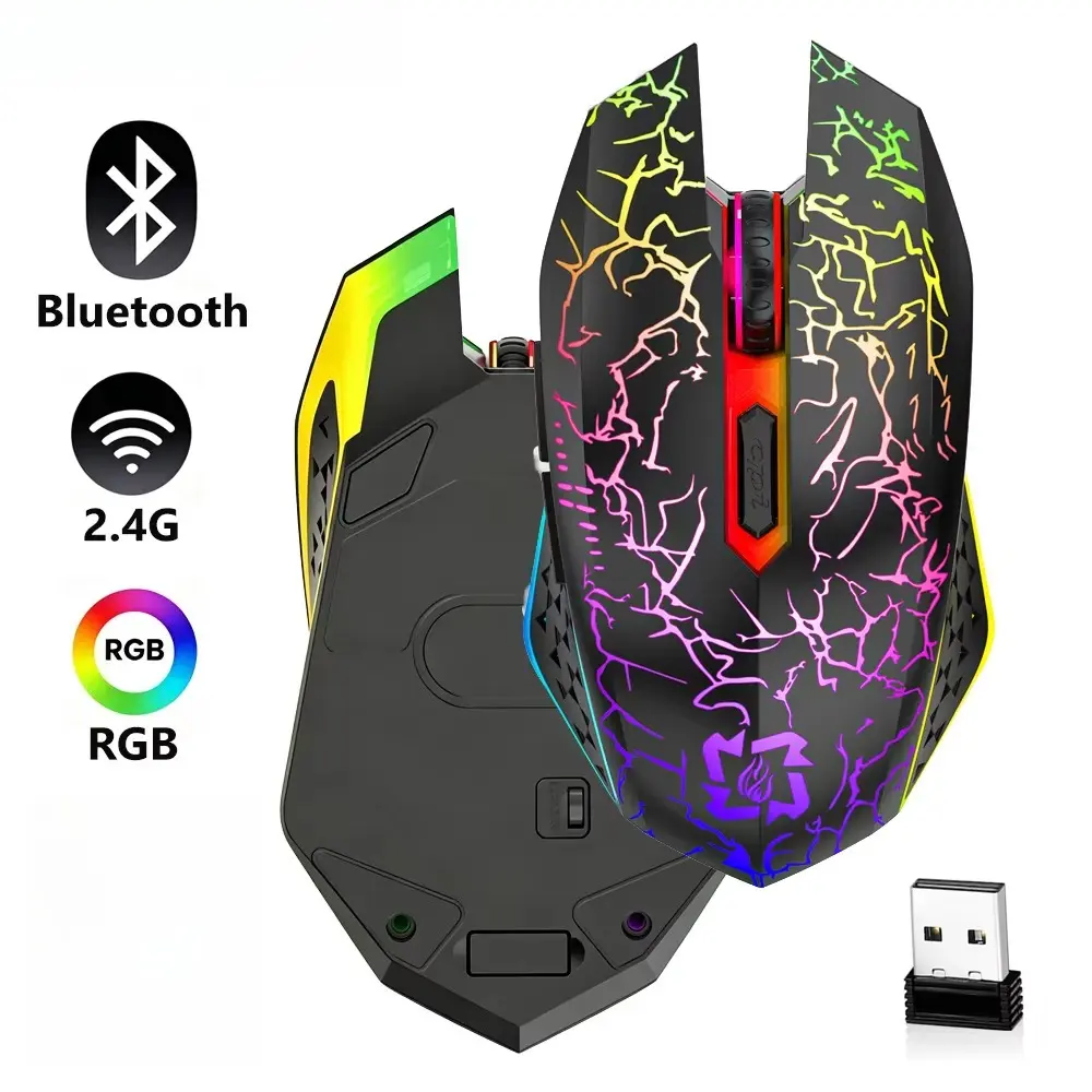 Wireless Bluetooth Mouse 1600DPI RGB Gaming Mouse Rechargeable 6 Buttons Silent Office Mice For MacBook Tablet Laptops