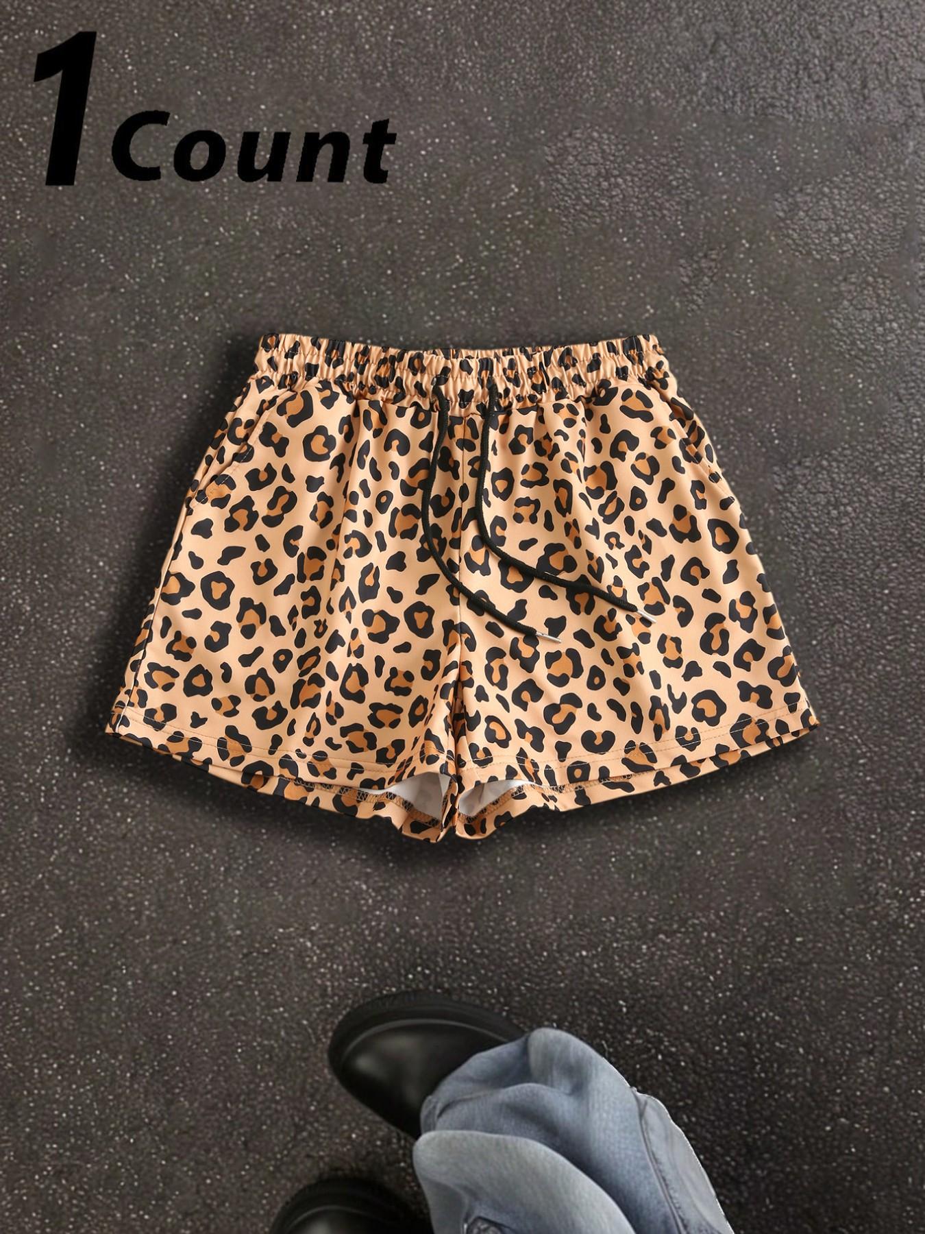 Unisex's Camo Leopard Print Fit Shorts, Casual Comfy Breathable Elastic Sporty Shorts for Summer, Women's Bottoms Womenswear for Daily Wear