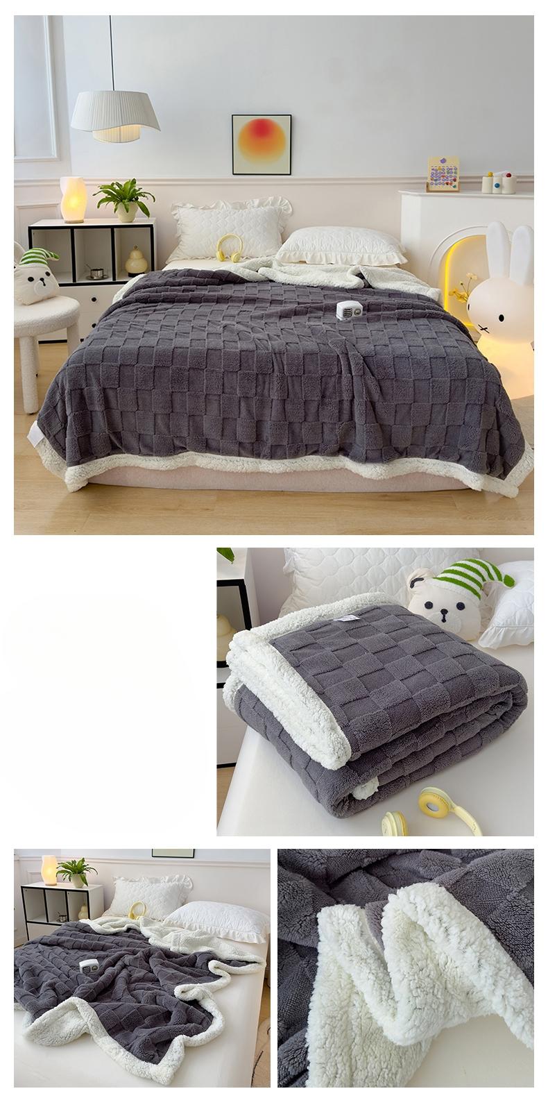 Plaid Taffeta Lamb Fleece Blanket, Thick Warm, Cozy Blankets, Suitable for Autumn Winter, Single Double Use, Dormitory Sofa Cover Blanket