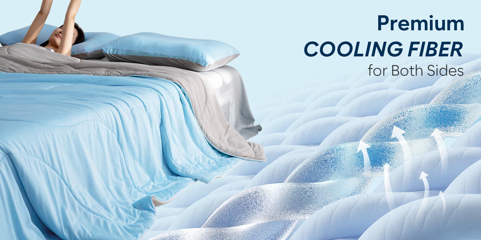 DOWNCOOL 2/3PCS Cooling Comforter Set with Pillowcases Double-Sided Q-Max>0.45 Arc-Chill Duvet for Hot Sleepers Breathable Summer Quilt Lightweight Soft Comforter Set Skin Friendly Blanket