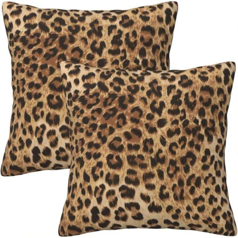 2pcs 18x18 Inch Leopard Print Pillow Covers Couch Cheetah Print Pillow Case Decorative Square Throw Pillows For Home Living Room Bedroom Bed Cushion Outdoor, Bedroom Decorative Accessories, Perfect For Christmas/New Year/Holiday