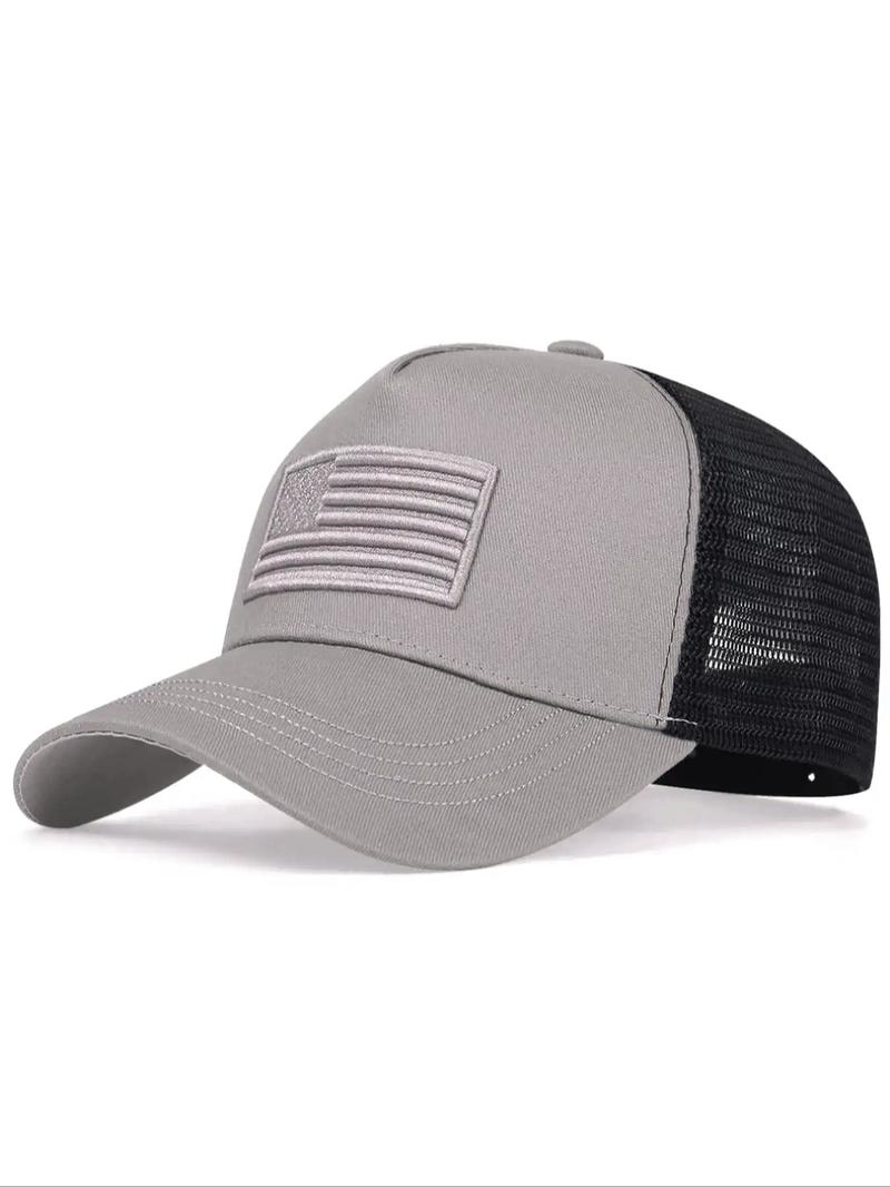 Casual Contrast Mesh Classic Baseball Cap With Adjustable Strap, Flag Patch Decor, Outdoor Sports Hat for Men and Women, Daily Use Casual Contrast Mesh Classic Baseball Cap With Adjustable Strap, Flag Patch Decor, Outdoor Sports Hat for Men and Women, Daily Use