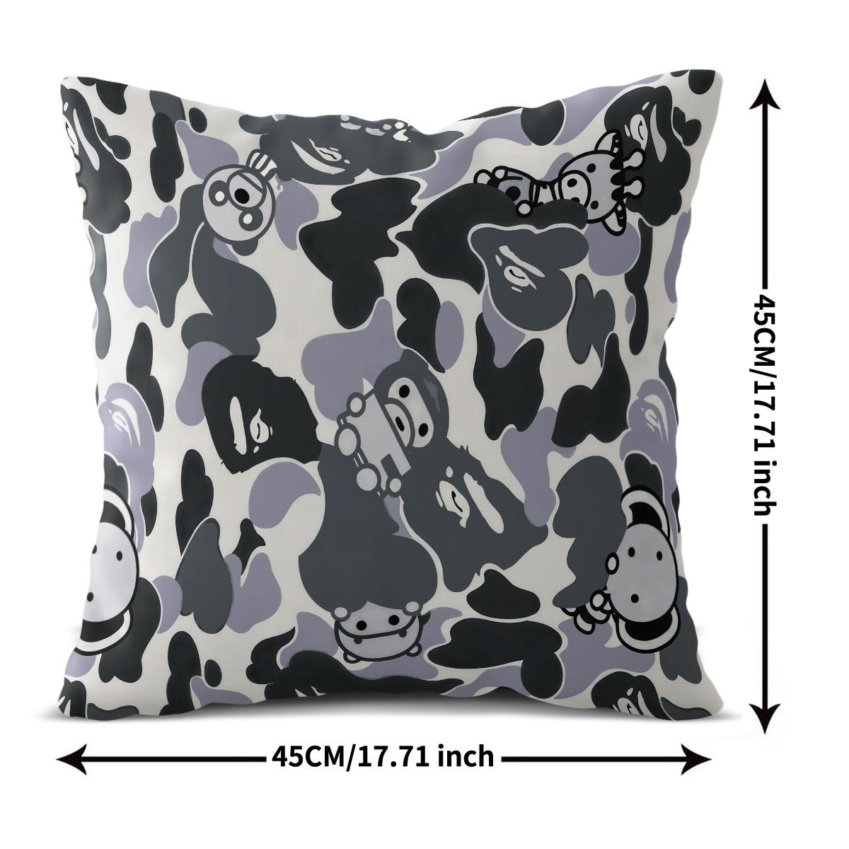 Cartoon Camouflage Anime Style Throw Pillow with Insert, Youthful Personalized Decorative Pillow for Sofa, Bay Window, Gaming Room, Studio, Housewarming Christmas Birthday Gift for Trendy Toy Lovers