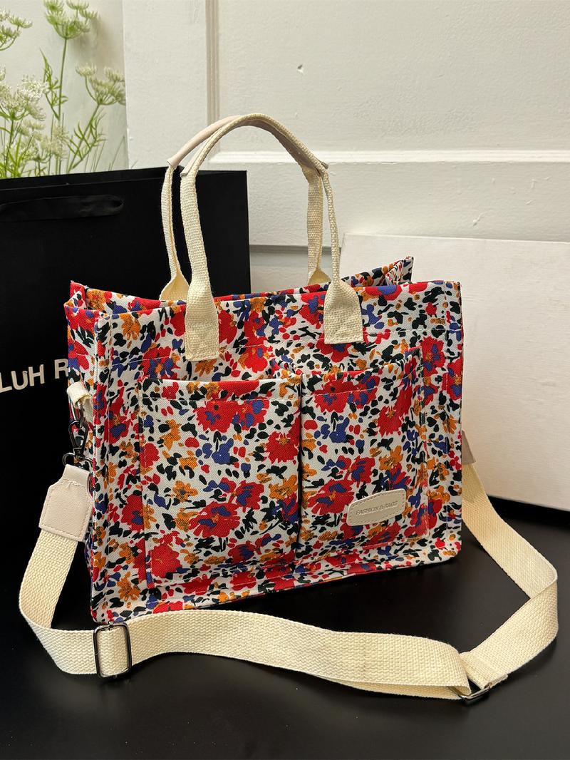 Women's Spring Plain Color Large Capacity Tote Bag, Casual Trendy Multi-pocket Design Shoulder Bag, Fashion Crossbody Bag, Commuter Crossbody Bag for Trip & Business & School, Lightweight Work Bag