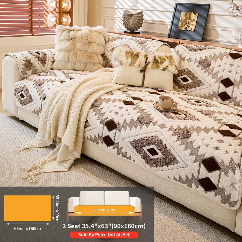 Plush Anti-Slip Dustproof Cat Scratch Sofa Cushion Cover, Reusable All-Purpose Winter Mat, Warm Plaid Design, Sofa Couch Protector, Home Decor, Sofa Slipcover