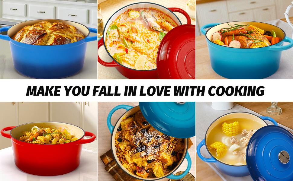 Enameled Cast Iron Dutch Oven with Lid, Non-Stick Ovenproof Casserole Pot, Red Dutch Oven for Braising, Stews, Roasting & Bread Baking 5Litres-26cm