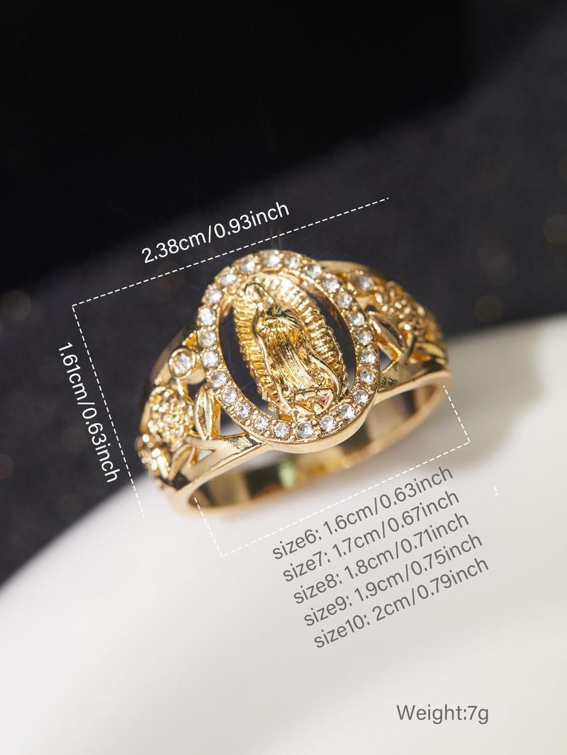 Punk Style Virgin Mary Design Ring, Rhinestone Decor Ring for Women & Men for Party, Daily Decor, Trendy All-match Vintage Jewelry for Birthday Gift, Statement Rings