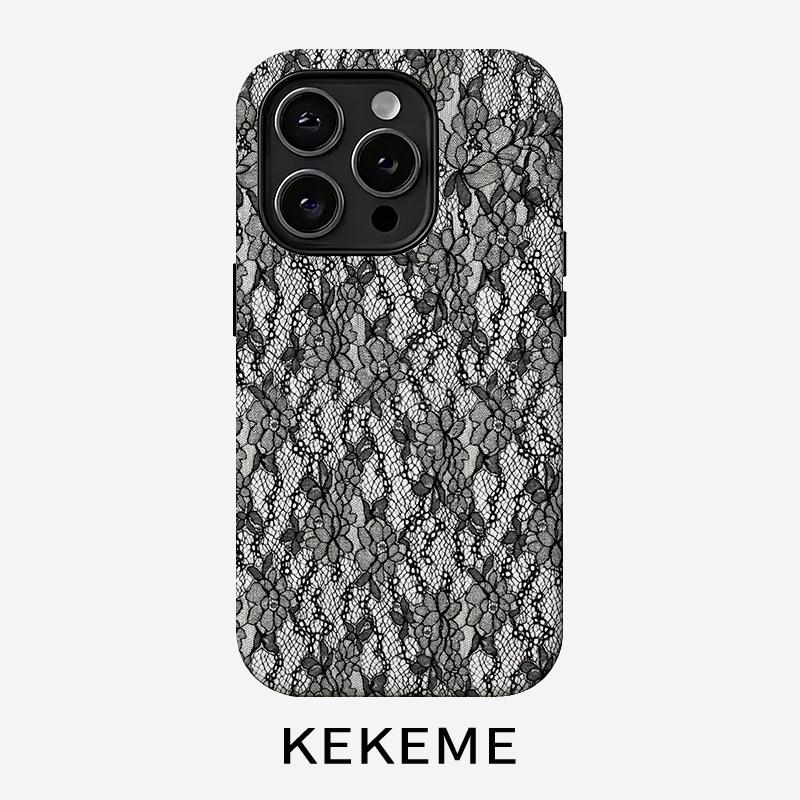 Black lace creative pattern, stylish and unique 2-in-1 phone case, durable and anti-drop, suitable for iPhone 17 16 15 14 13 12 11 Plus Pro Max Air, Samsung Galaxy S Series and A Series, a gift for family and friends