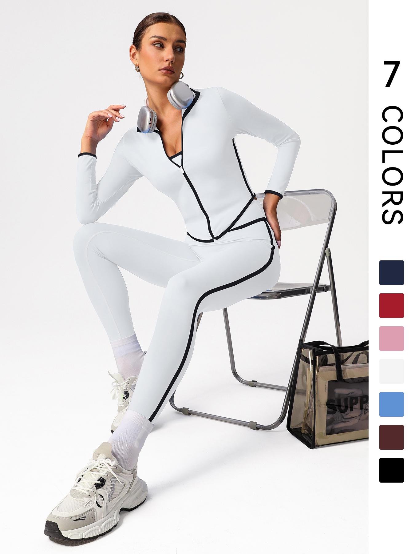 Women's Long Sleeve Crop Top & High Waist Leggings Sportswear Set, Comfy Breathable Sports Outfits for Yoga Gym Workout Running, Ladies Sportswear for All Seasons