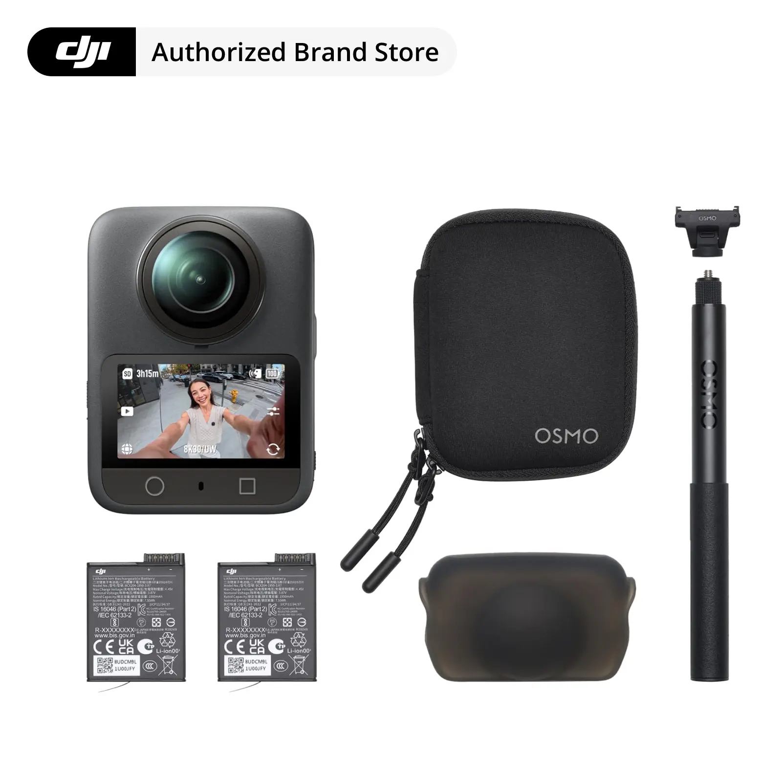 DJI Osmo 360 Essential Combo, 360 Camera with 1-Inch 360° Imaging, Native 8K 360° Video, 4K/120fps & 170° Boost Video, 1.2m Invisible Selfie Stick Kit, Extended Battery Life with 2 Batteries