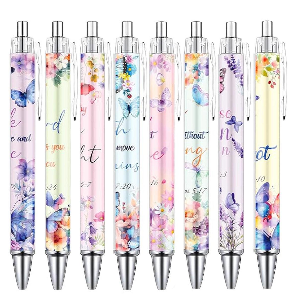8/16/24 Pcs Christian Butterfly Ballpoint Pens, Bible Verse Inspirational Quotes Pens Set, Religious Flower Butterfly Smooth Writing Gifts for Women, Coworker Teacher, Office School Supplies