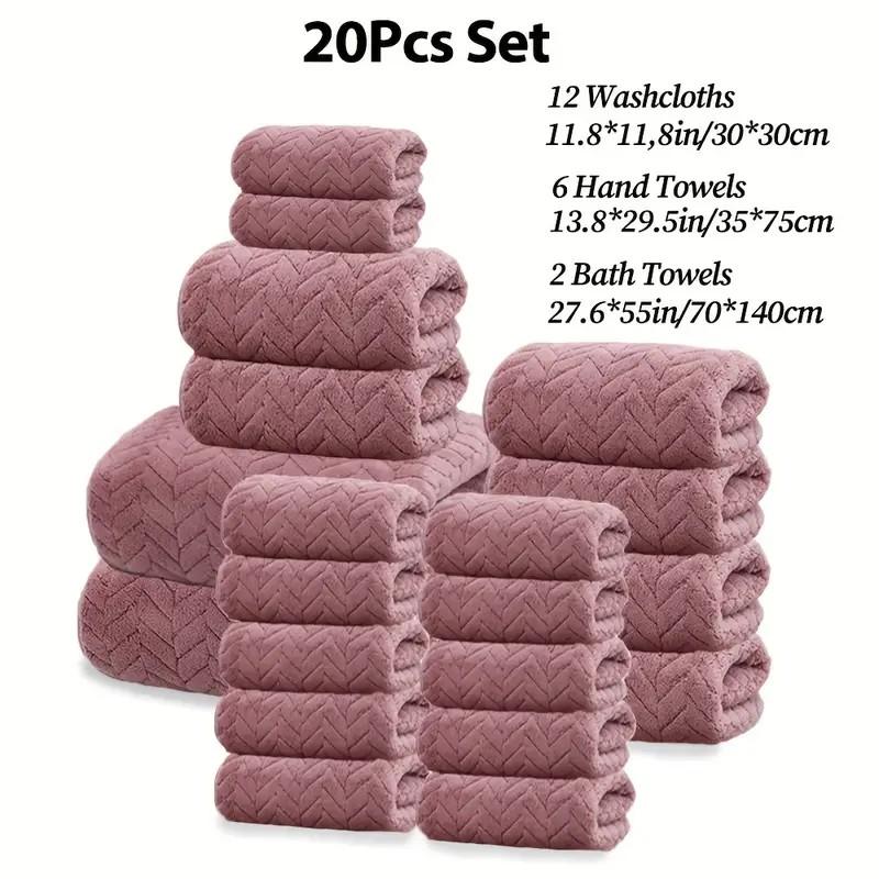 20-Piece Microfiber Bathroom Absorbent Towel Set, Includes 12 Washcloths & 8 Bath Towels, Multi-Color Options, Soft & Durable, Ideal for Home & Travel Use