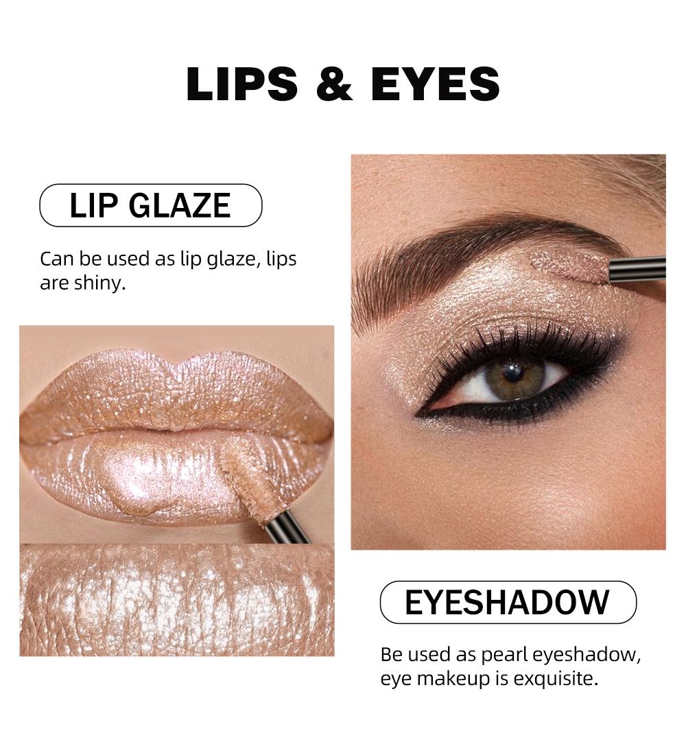 Liquid Lipstick Gloss, Dual-Use Eye Shadow and Lip Color, Long-Lasting, Easy Application, Shimmer Finish, Silver Gold Colors