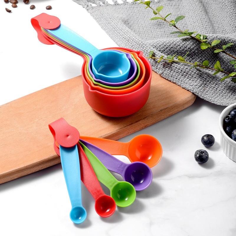 10 Piece Colorful Measuring Cups Set, Plastic Kitchen Tools for Baking and Cooking, Precise Home Measurement Kit, Return-To-School Essentials