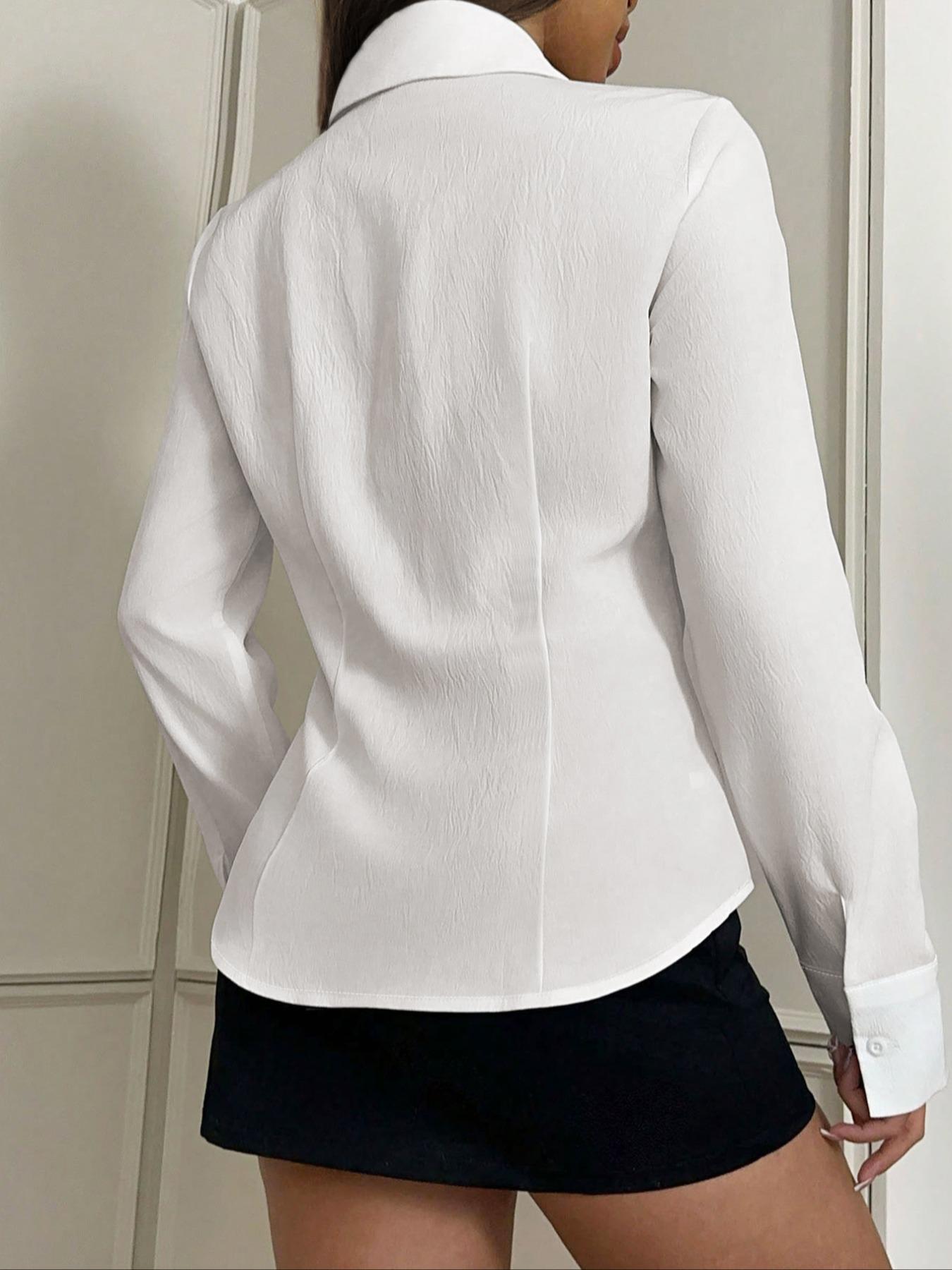 Women's slim-fit button-down long-sleeved casual Blouse shirt, spring and summer casual long-sleeved Crop top, suitable for daily commuting wear.