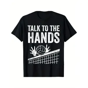 Volleyball Talk To The Hands Graphic T-Shirt, Funny Sports Team Jersey Top For Players And Fans